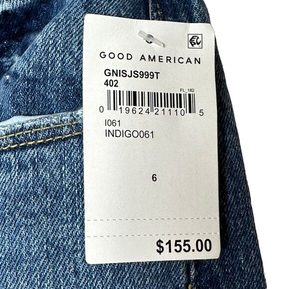 Good American Good 90's Slim Distressed High Rise Straight Leg Indigo061 6 NWT - Picture 10 of 10